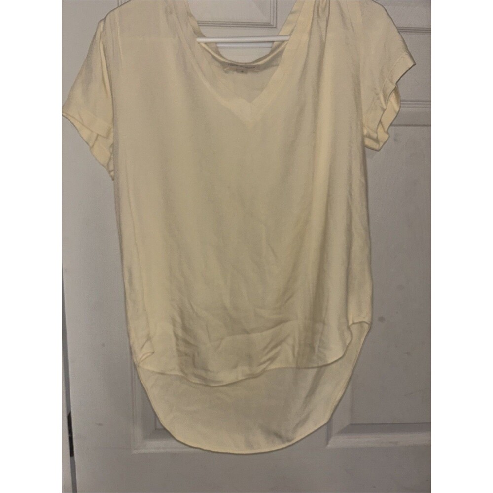 Cloth & Stone Shirt Womens Small Yellow V Neck Short Sleeve Casual Rounded Hem - Picture 2 of 4